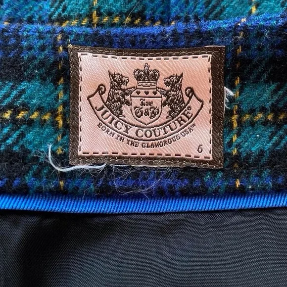 Juicy Couture Vintage Y2K Green Blue Plaid Pleated Mini Skirt Small - Picture 2 of 5